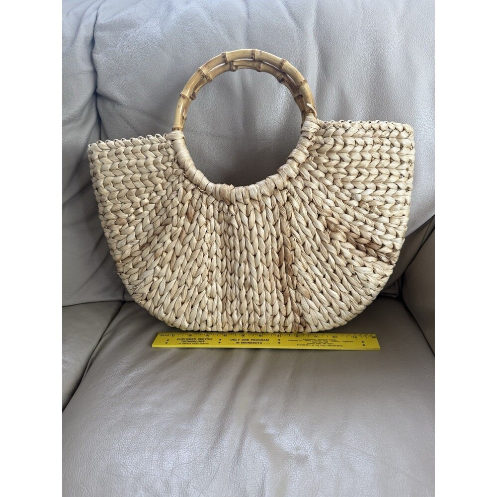 Summer Rattan Bag Straw Hand-woven Top-handle Handbag Beach Sea Straw Tote